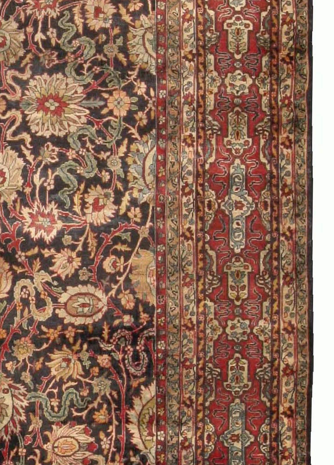 Antique Persian Kirman Botanic Handmade Wool Rug For Sale 2