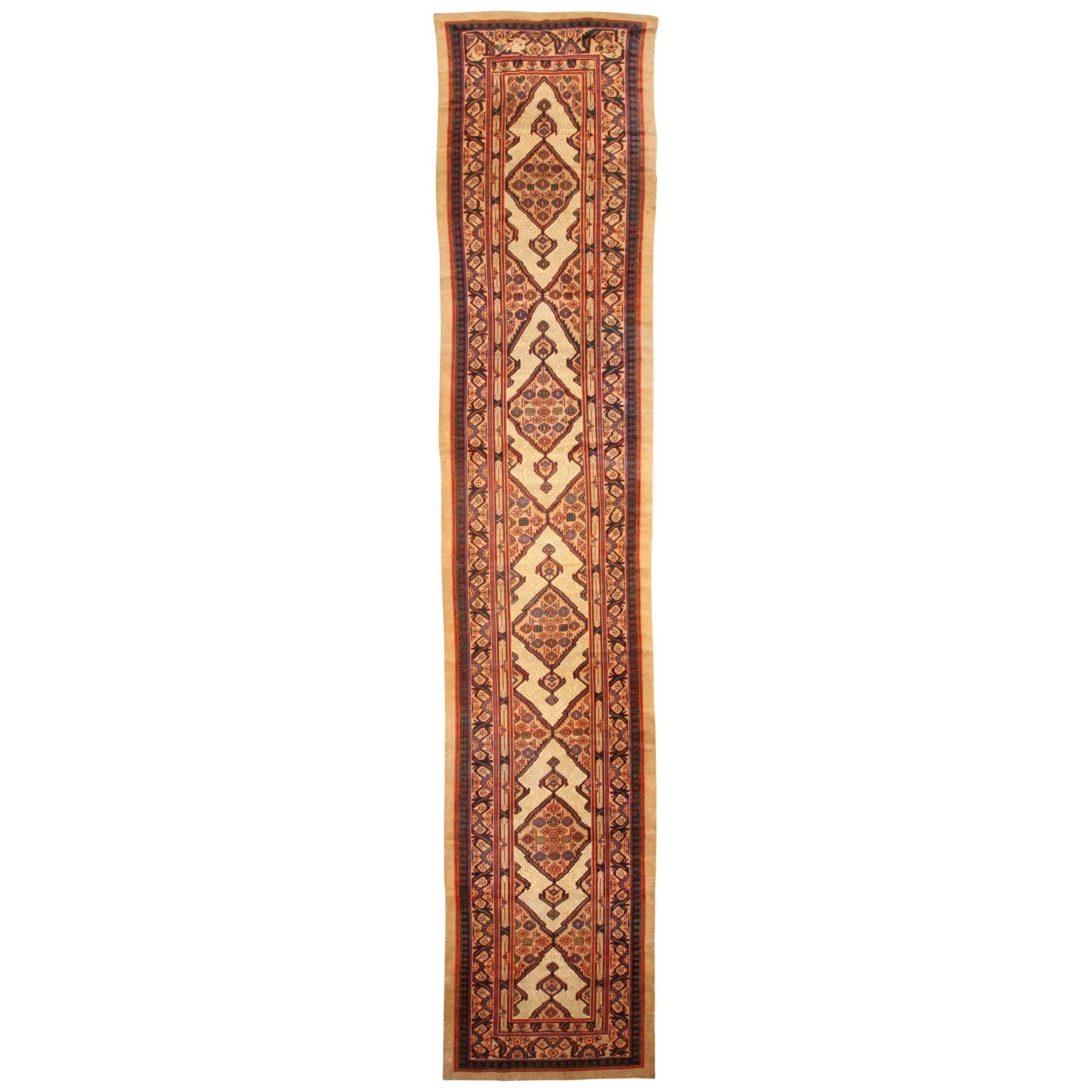 Authentic 19th Century Sarab Handmade Wool Runner For Sale