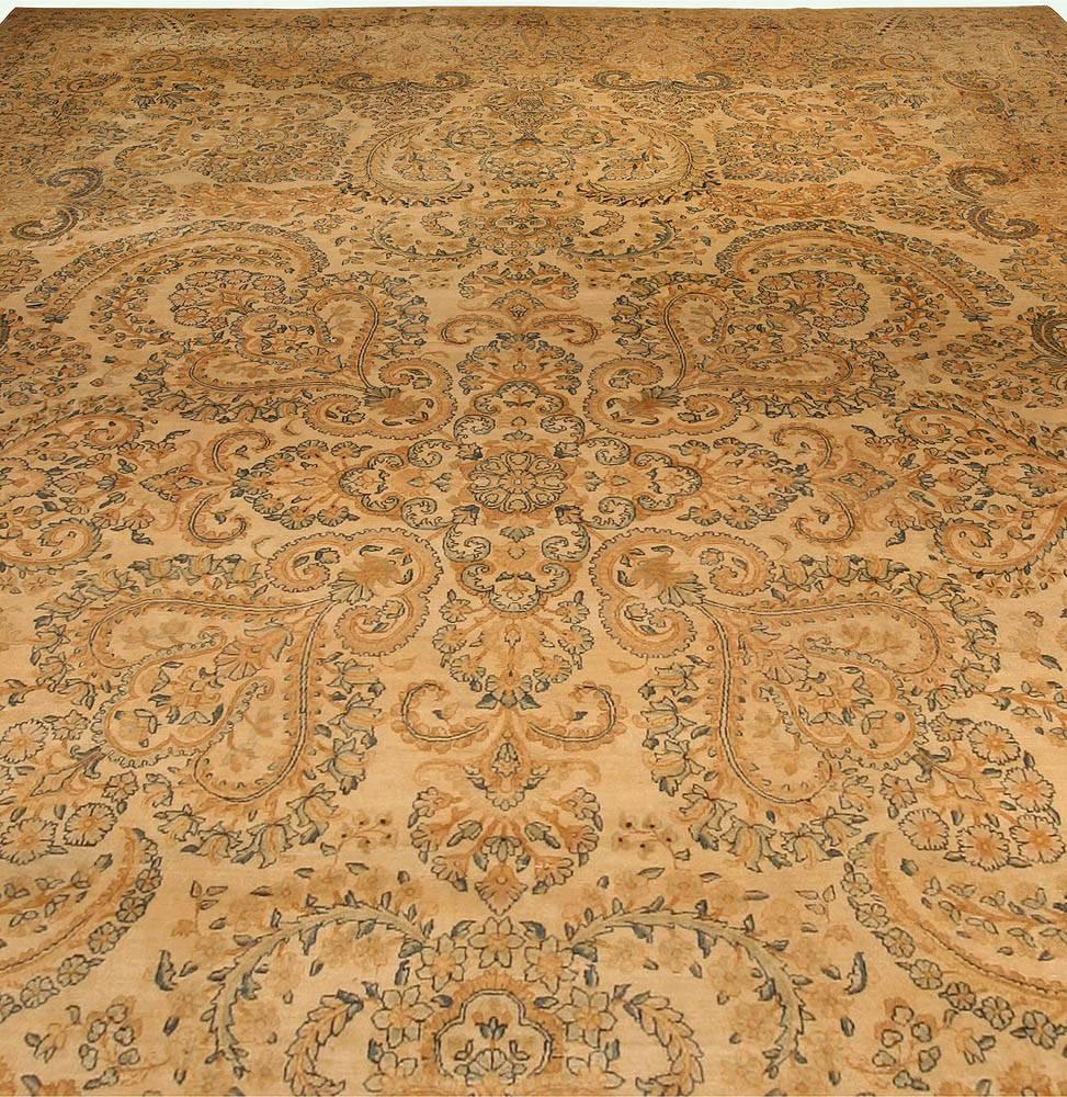 Antique Persian Kirman Camel Handmade Wool Rug In Good Condition For Sale In New York, NY