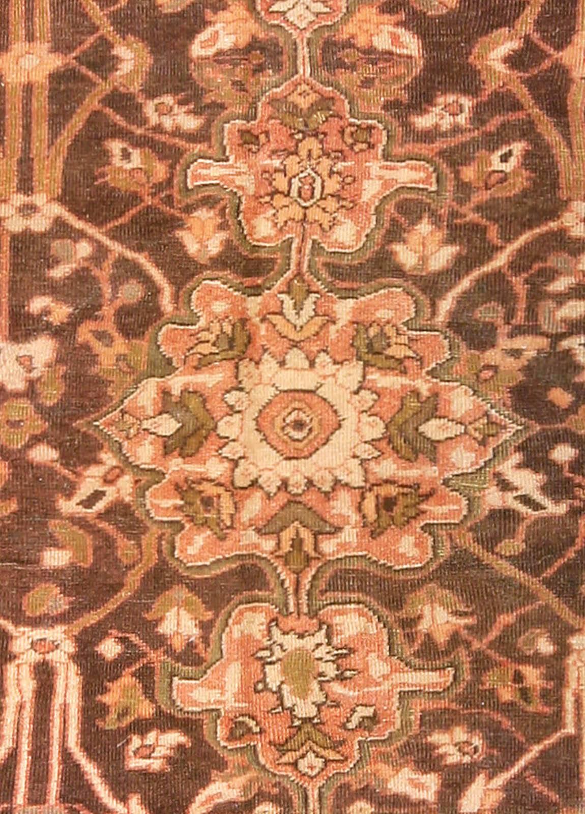 Authentic 19th Century Persian Sultanabad brown handmade wool rug
Size: 9'0