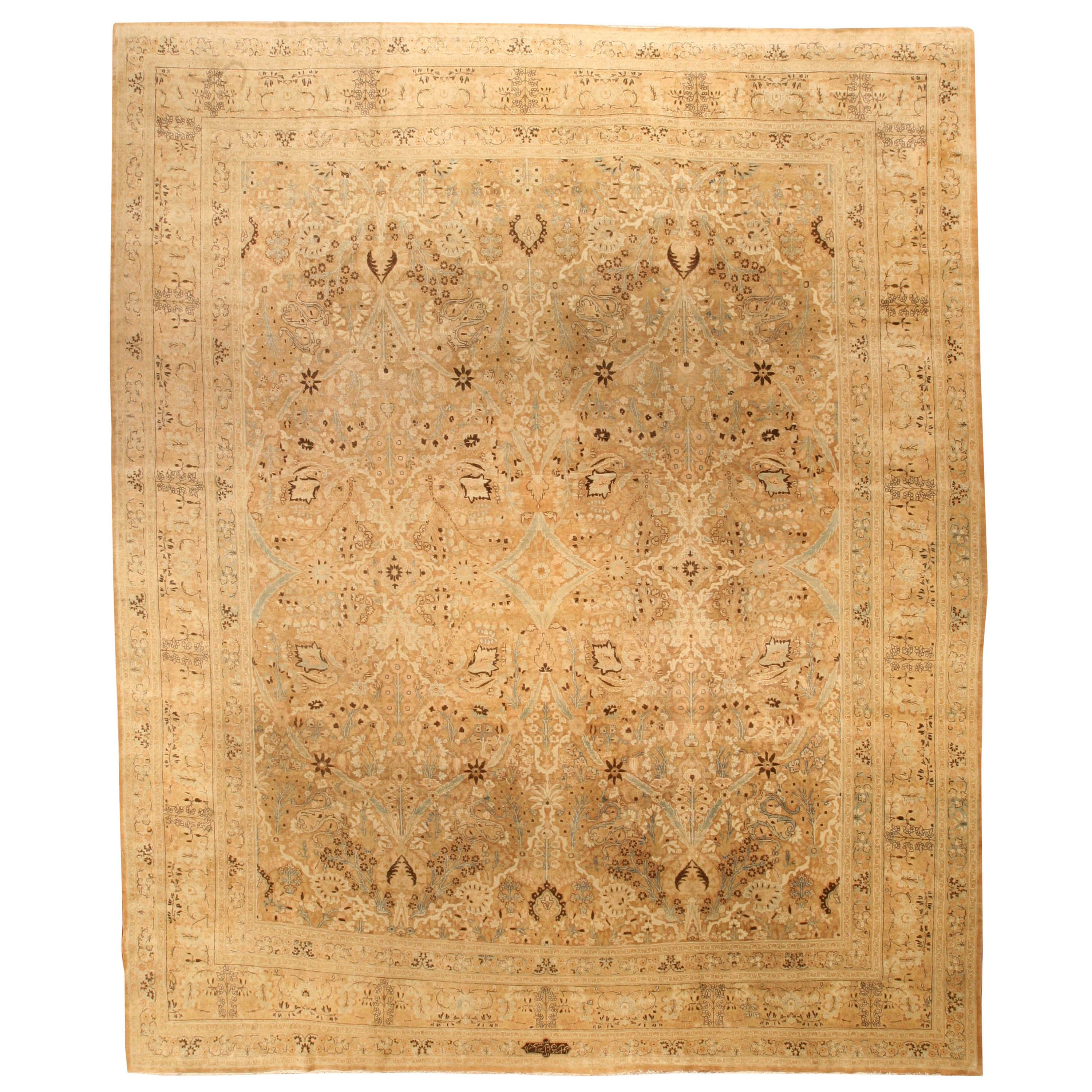 Camel Vintage Persian Tabriz Carpet