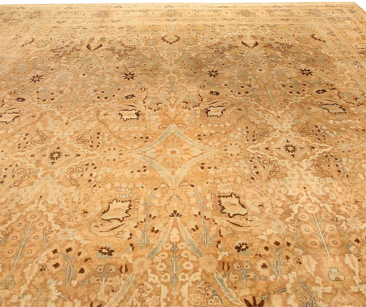 Hand-Woven Camel Vintage Persian Tabriz Carpet
