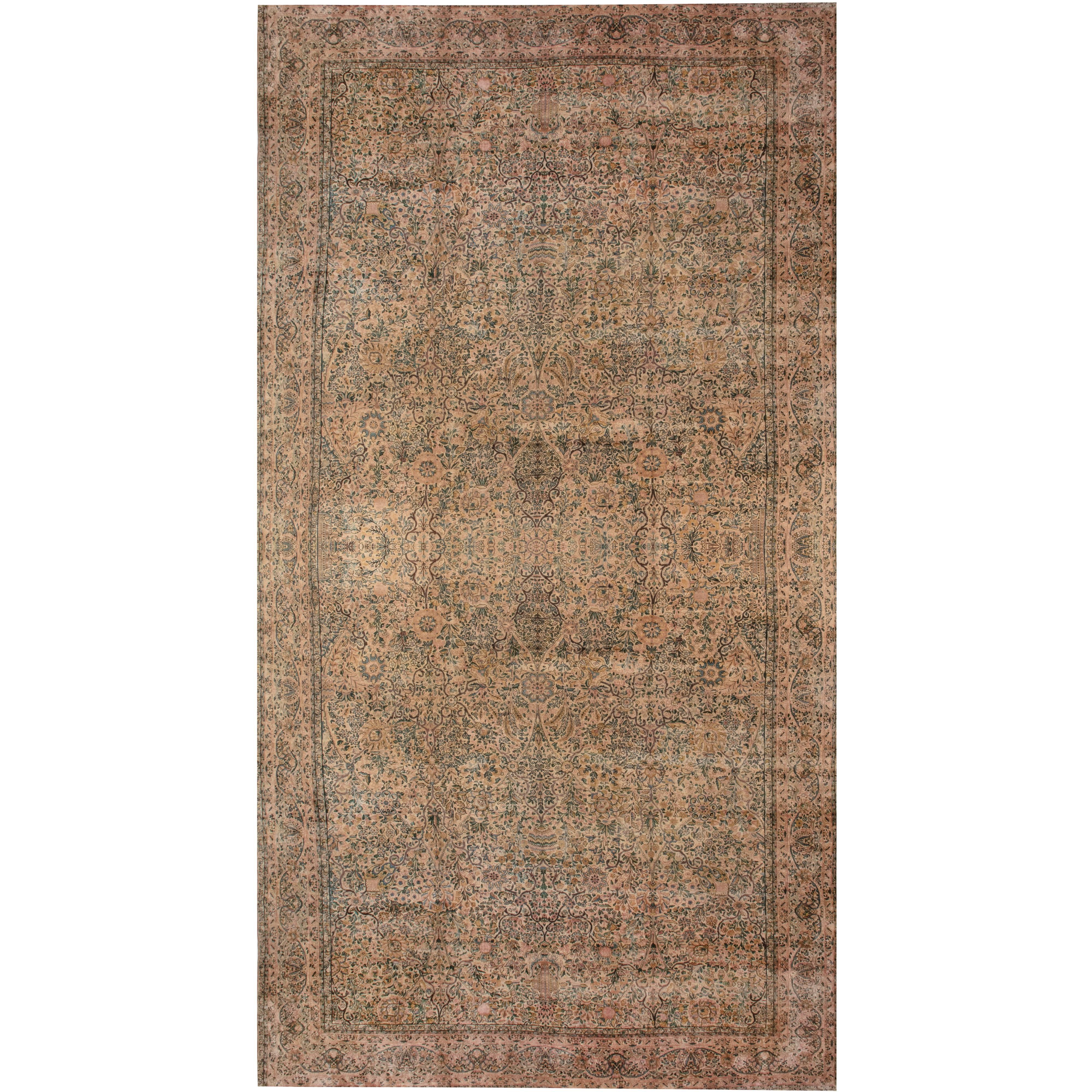Authenric Persian Kirman Hand Knotted Wool Rug For Sale