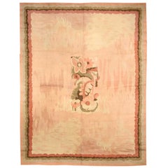 Vintage French Art Deco Pink Botanic Handmade Wool Rug