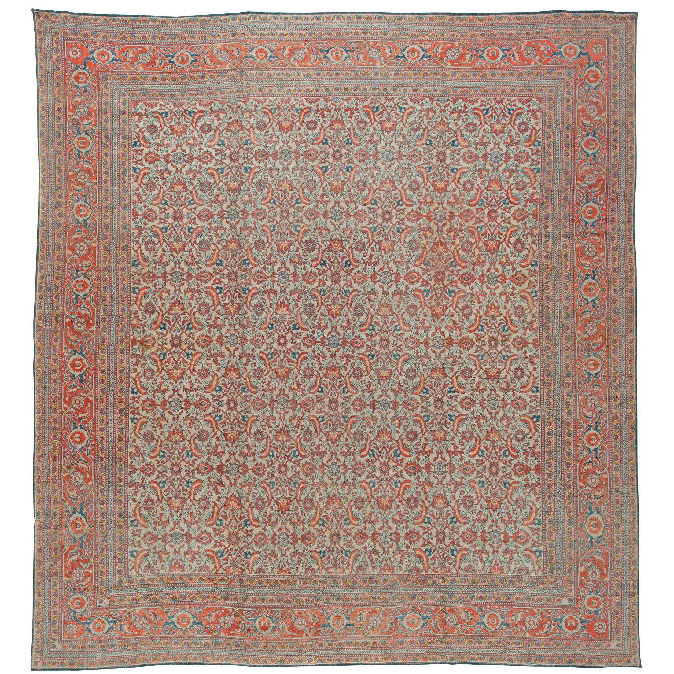 Antique Indian Agra Handmade Wool Carpet