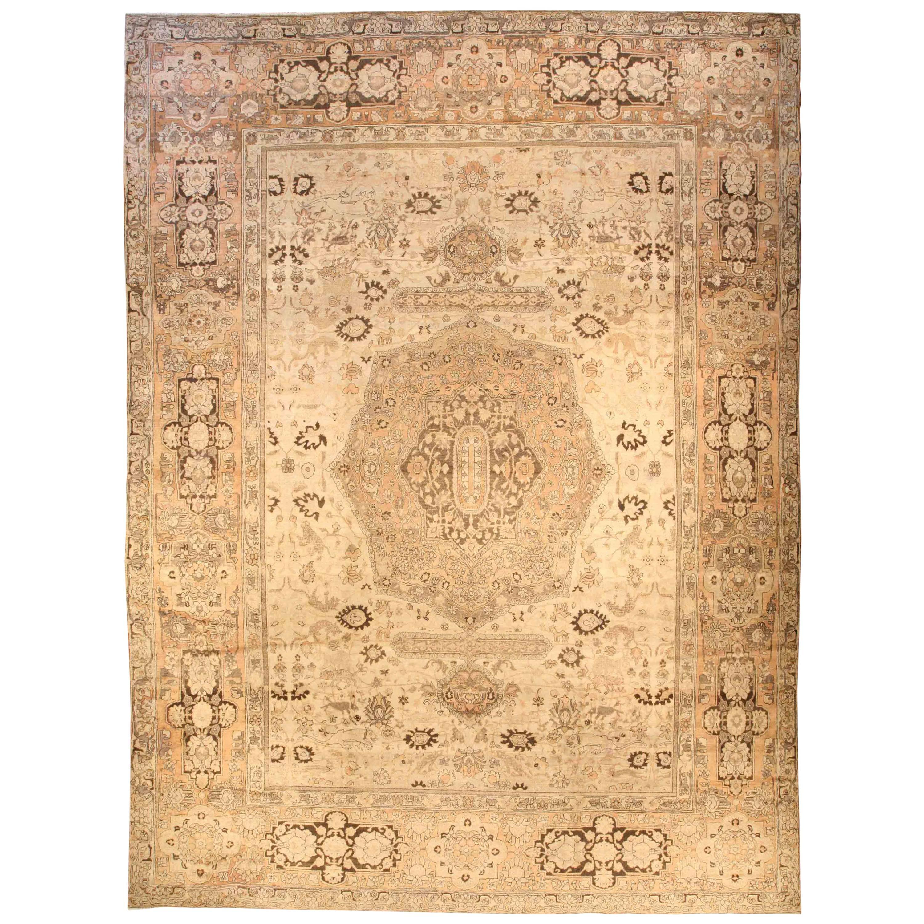 Large Antique Indian Amritsar Handmade Wool Rug For Sale