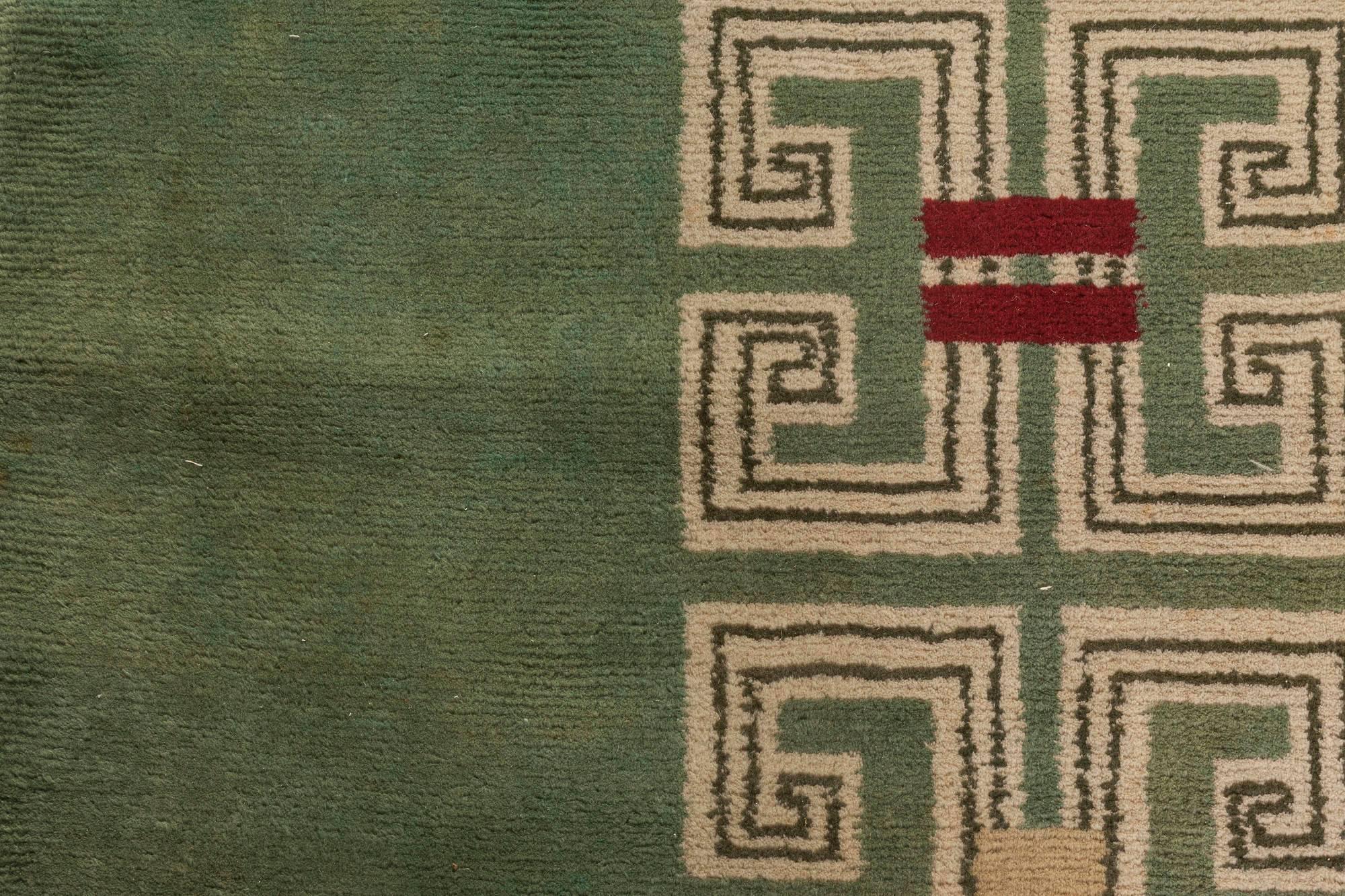 Green Vintage French Deco Rug by Paule Leleu In Good Condition In New York, NY