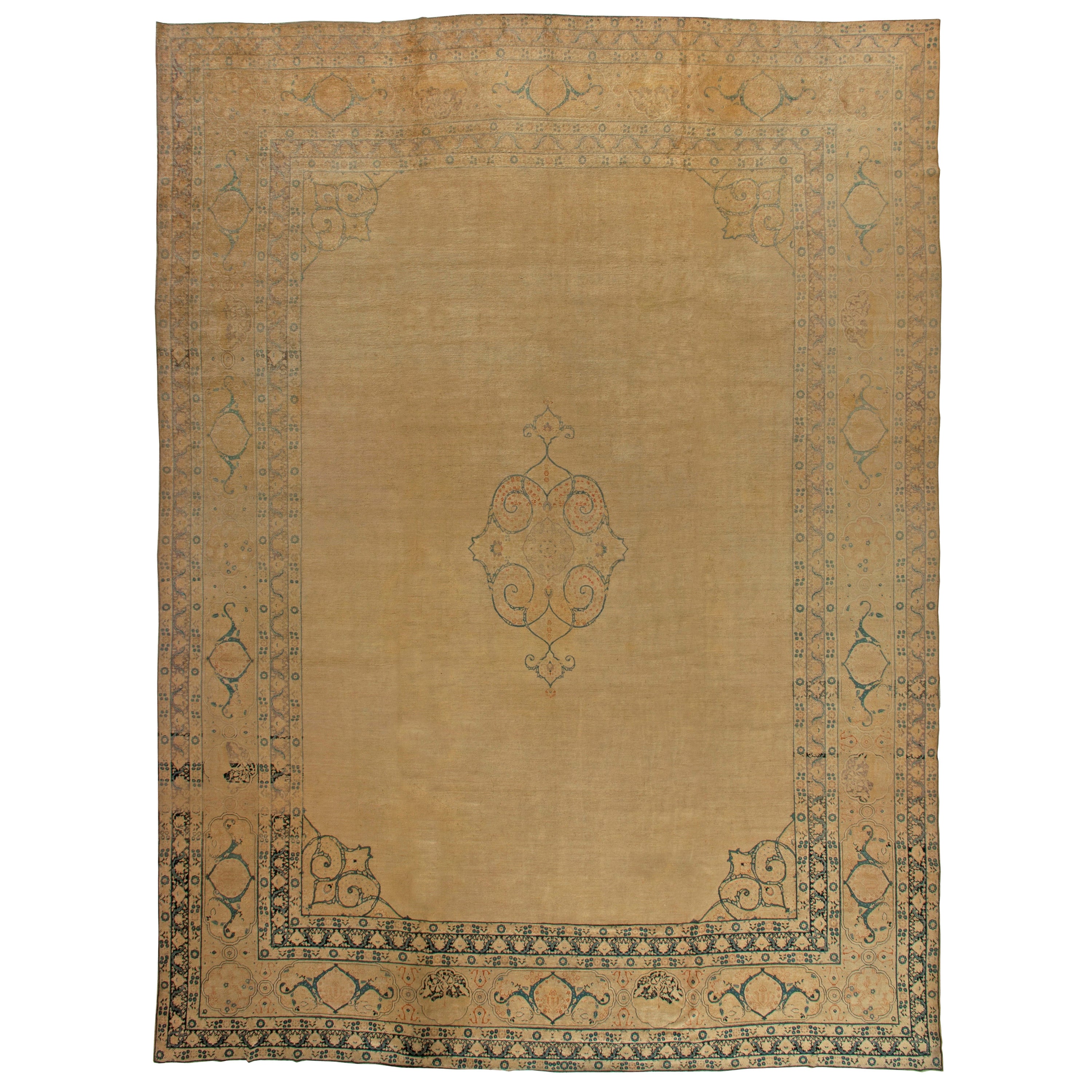 Large Antique Persian Tabriz Handmade Wool Rug