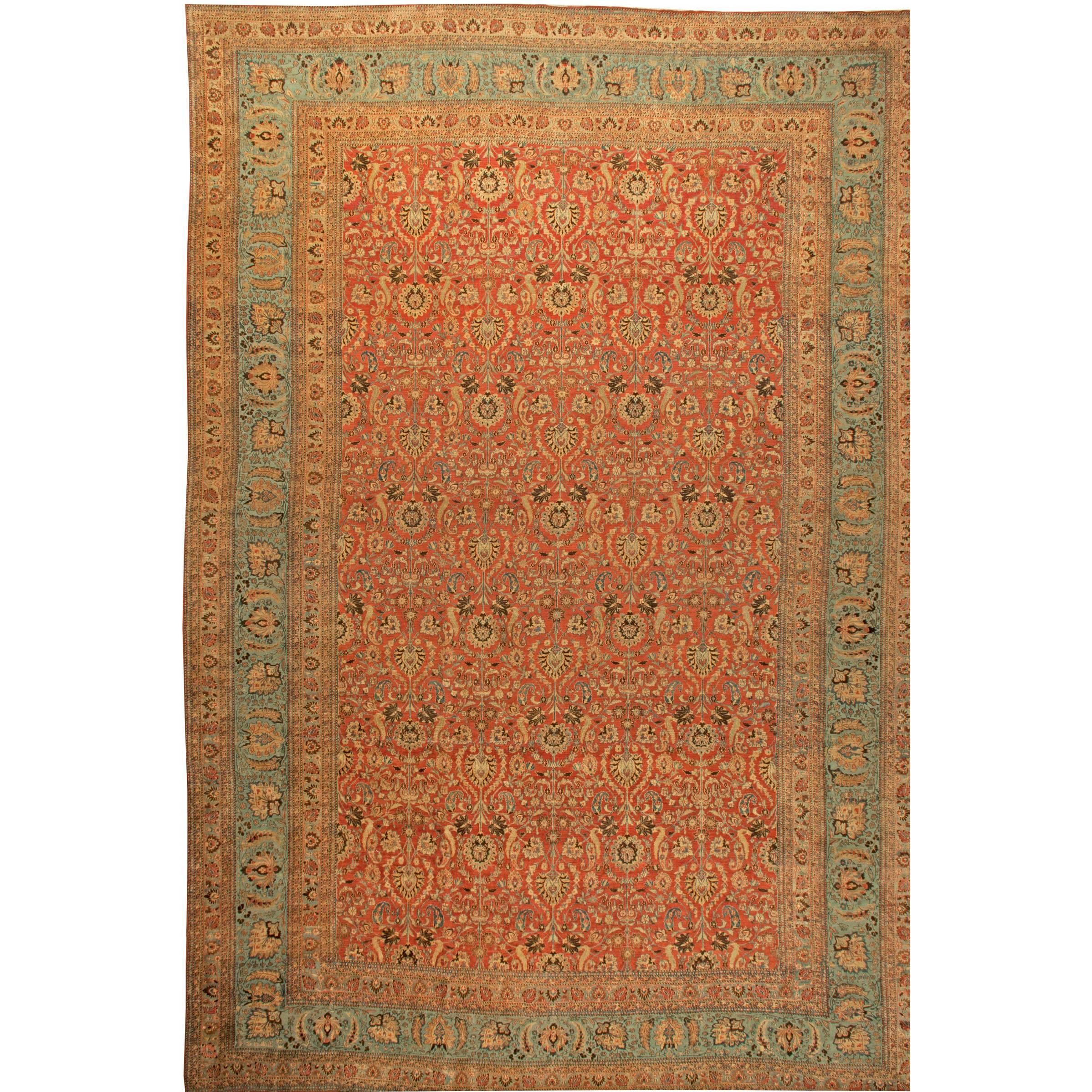 Antique Persian Meshad Botanic Handmade Wool Rug For Sale