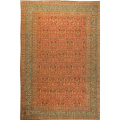 Antique Persian Meshad Botanic Handmade Wool Rug