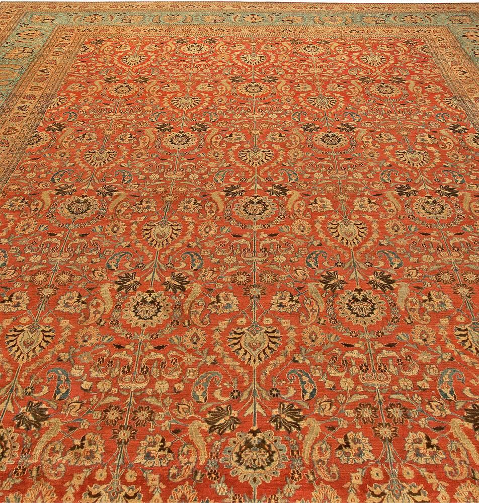 Hand-Woven Antique Persian Meshad Botanic Handmade Wool Rug For Sale