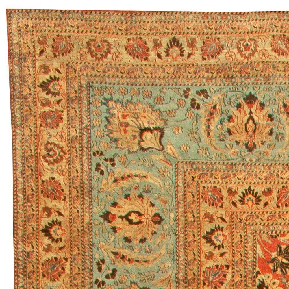 Antique Persian Meshad Botanic Handmade Wool Rug In Good Condition For Sale In New York, NY