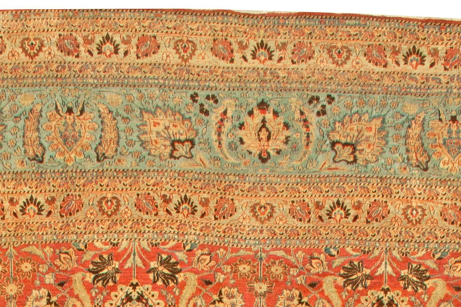 20th Century Antique Persian Meshad Botanic Handmade Wool Rug For Sale