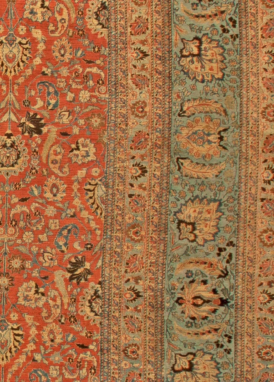 Antique Persian Meshad Botanic Handmade Wool Rug For Sale 1