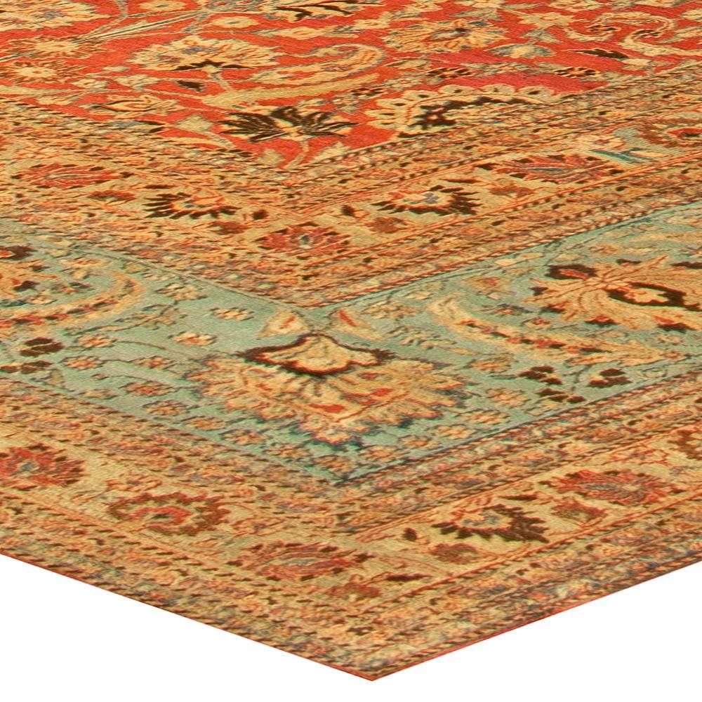 Antique Persian Meshad Botanic Handmade Wool Rug For Sale 2