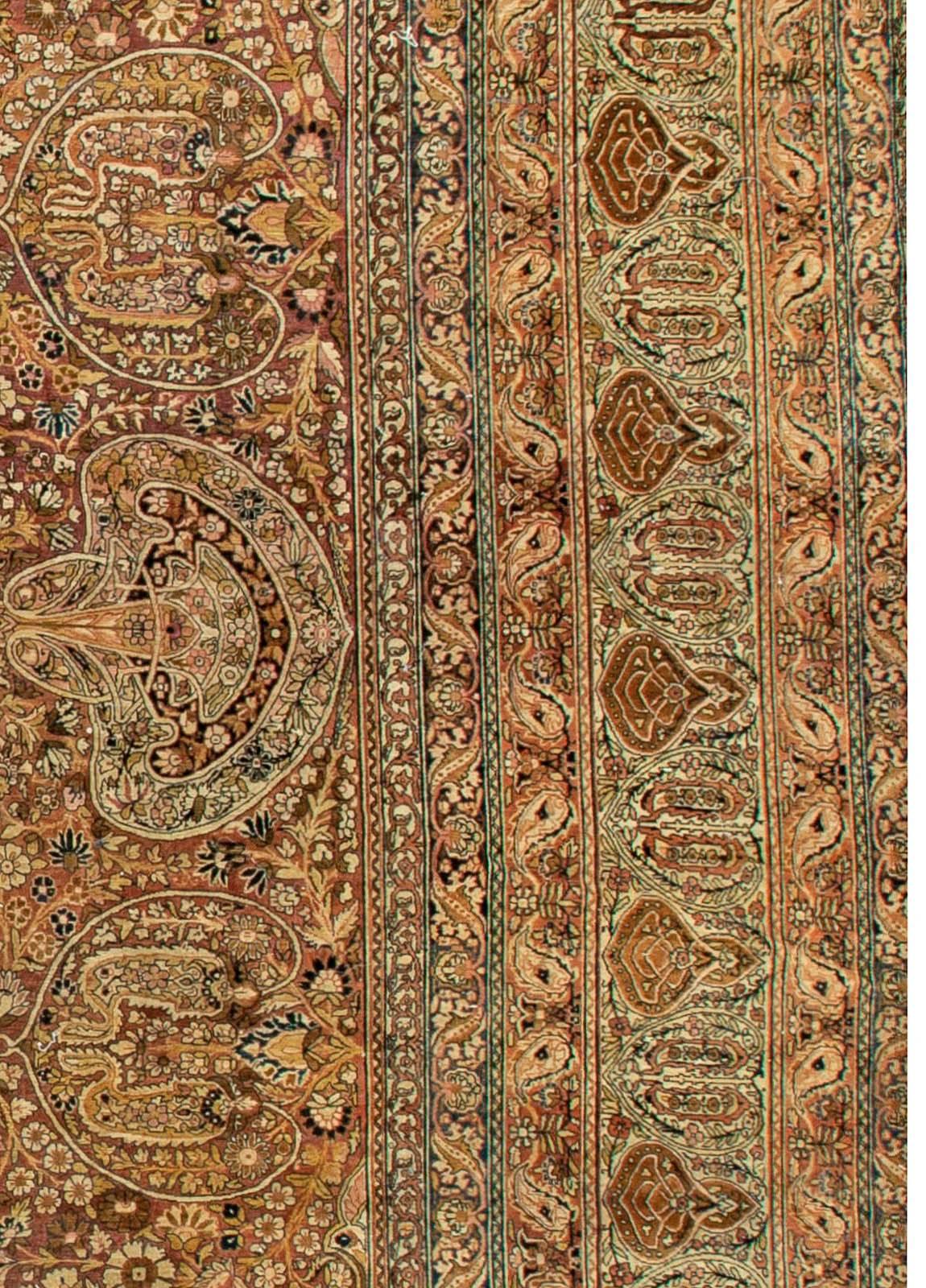 Wool 19th Century Oversized Persian Kirman Handmade Rug For Sale