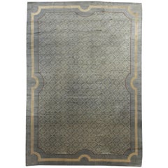 Vintage French Art Deco Gray Handwoven Wool Rug