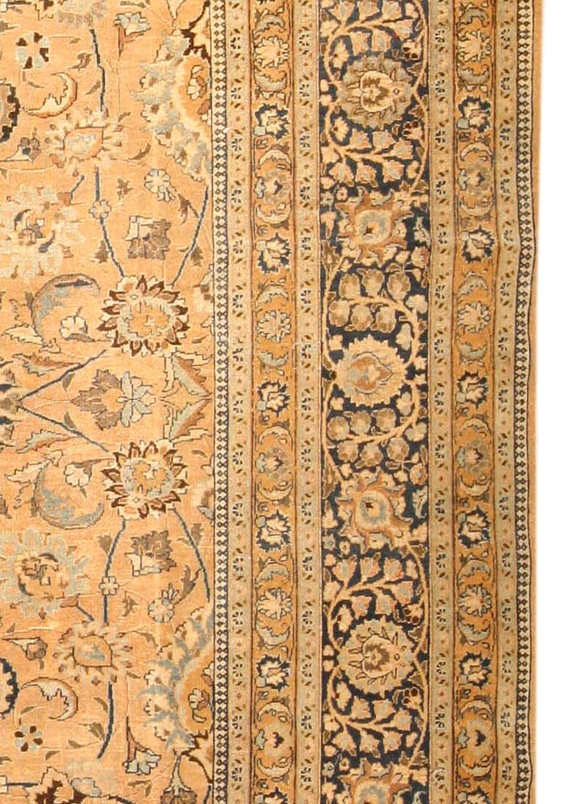 Antique Persian Tabriz Orange Handmade Wool Rug For Sale 1