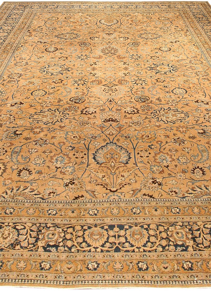 Hand-Woven Antique Persian Tabriz Orange Handmade Wool Rug For Sale