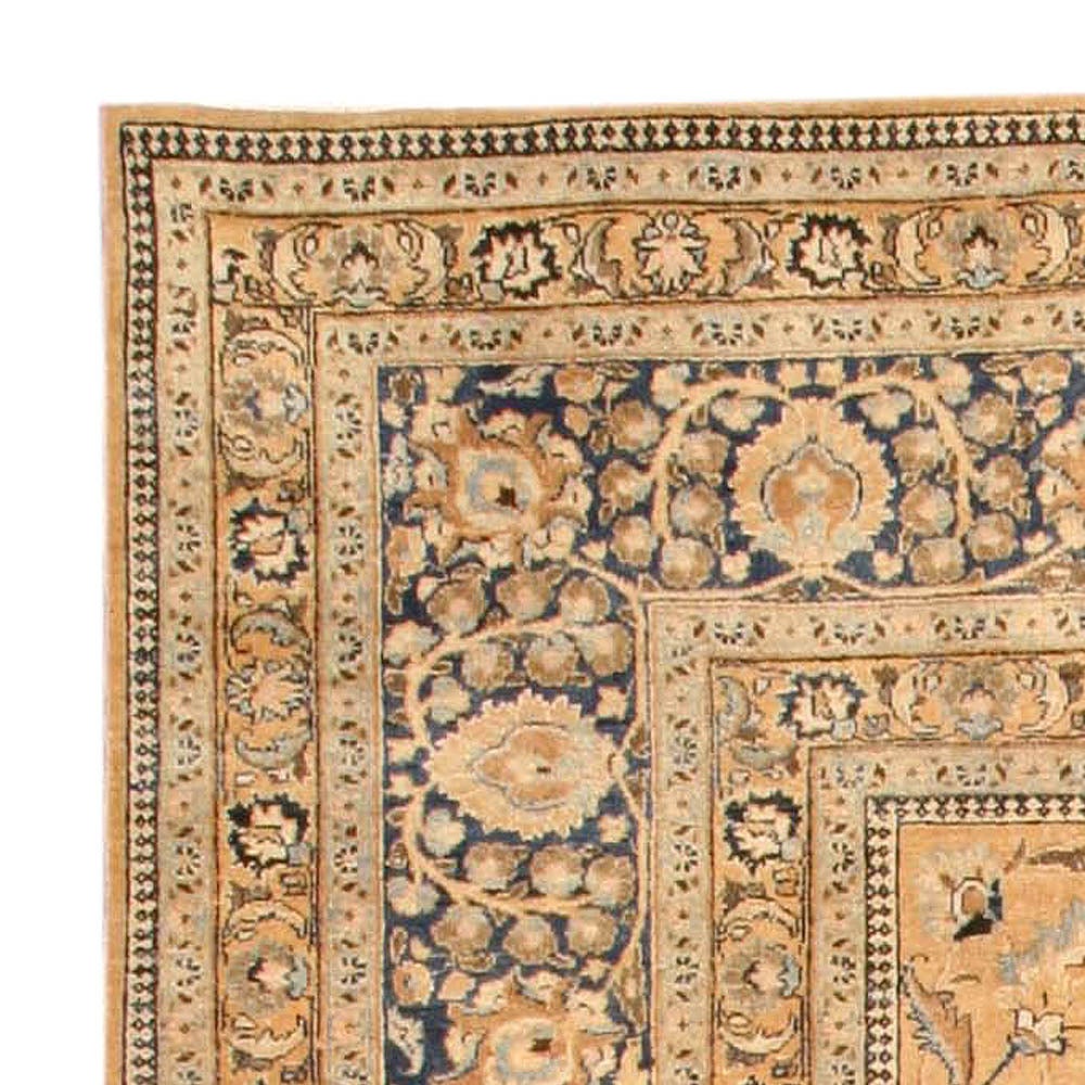 Antique Persian Tabriz Orange Handmade Wool Rug For Sale 2