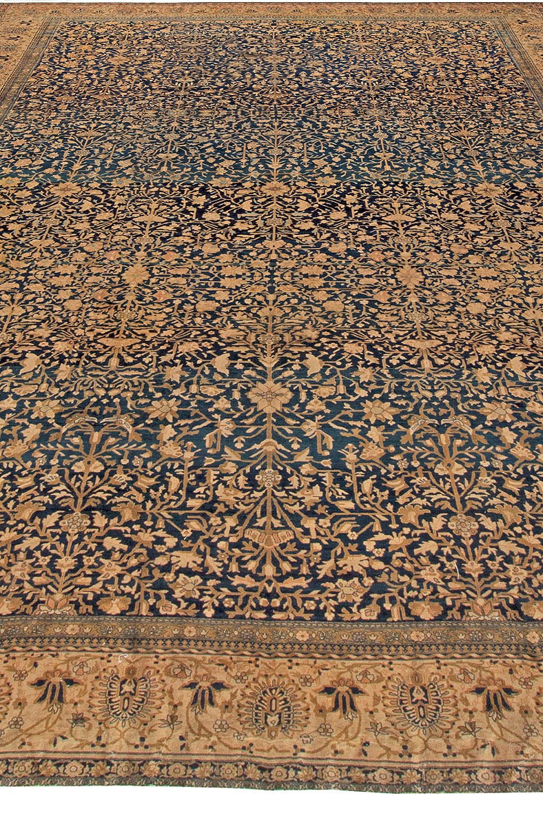 Vintage Persian Kashan Botanic Navy Brown Handmade Wool Rug by Doris Leslie Blau In Good Condition For Sale In New York, NY