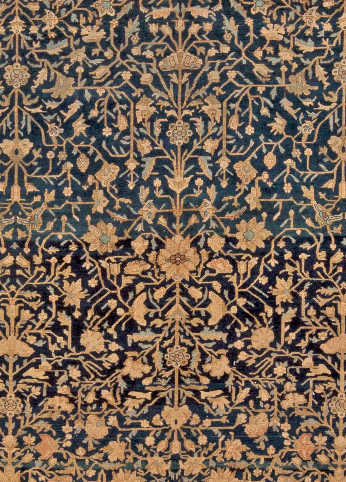 Vintage Persian Kashan Botanic Navy Brown Handmade Wool Rug by Doris Leslie Blau
Size: 11'5