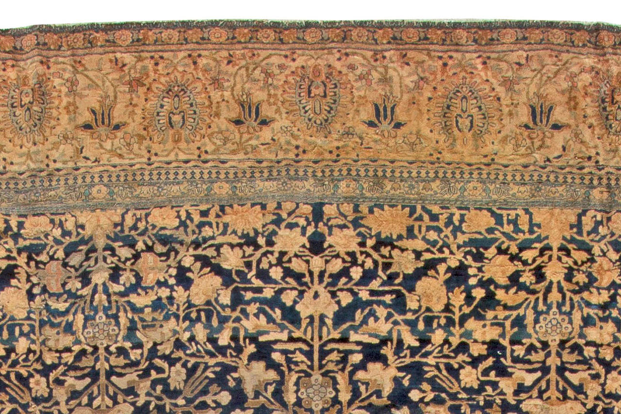Vintage Persian Kashan Botanic Navy Brown Handmade Wool Rug by Doris Leslie Blau For Sale 1