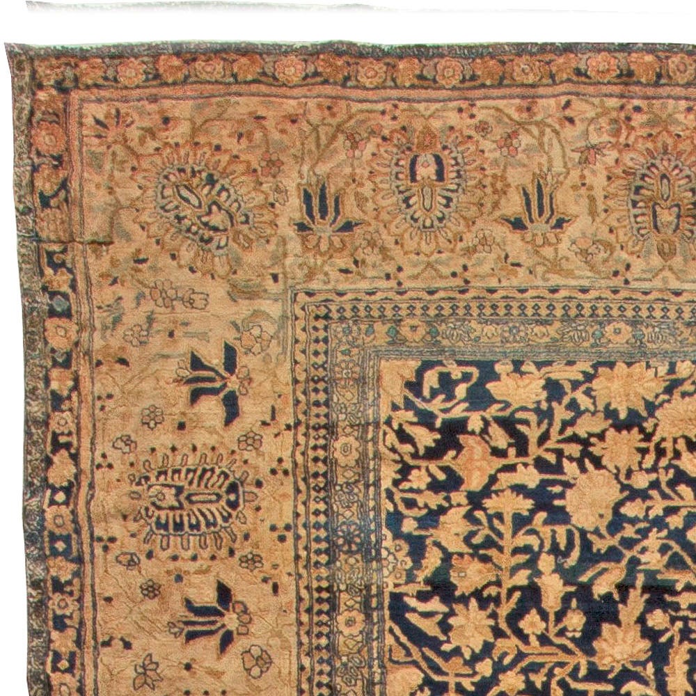 Vintage Persian Kashan Botanic Navy Brown Handmade Wool Rug by Doris Leslie Blau For Sale 2
