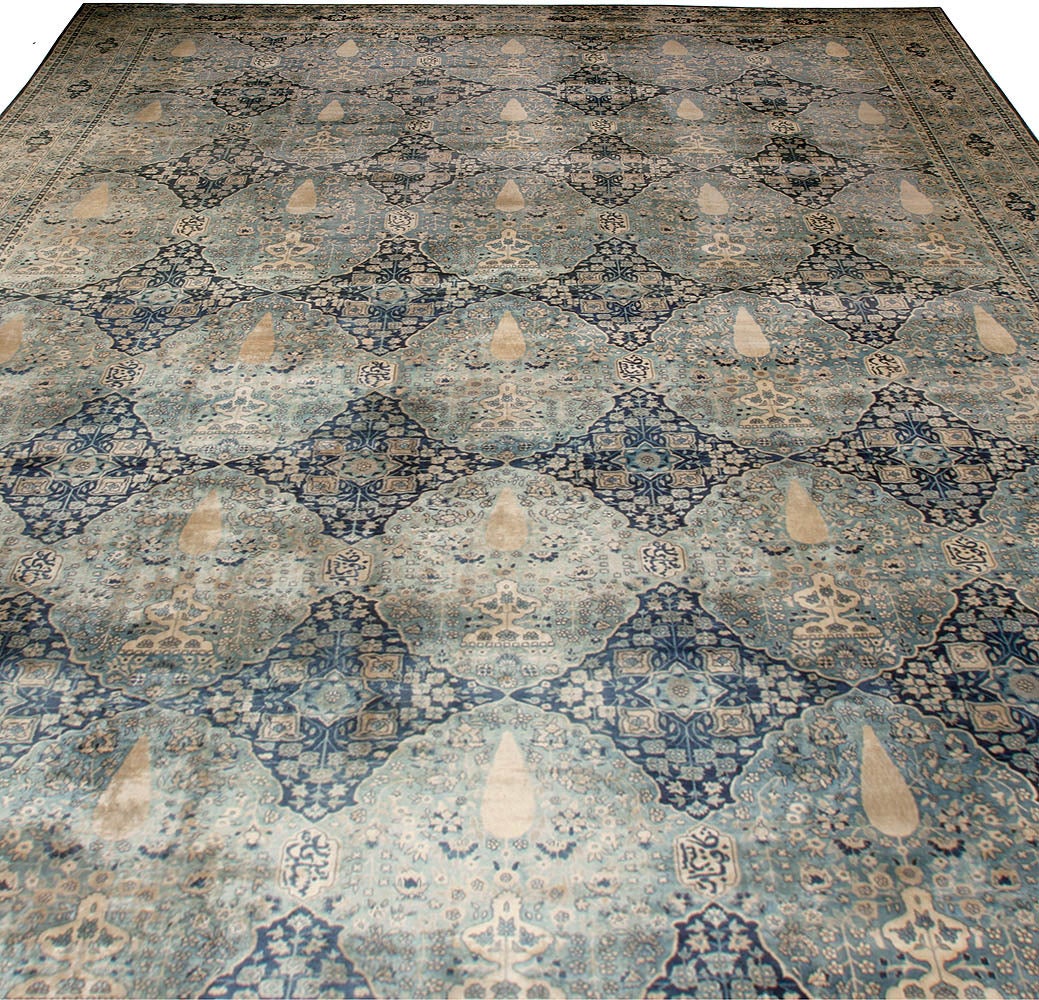 Hand-Woven Oversized Antique Indian Botanic Handmade Wool Rug For Sale