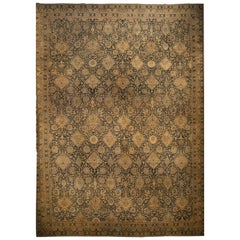 Oversized Antique Indian Botanic Handmade Wool Rug