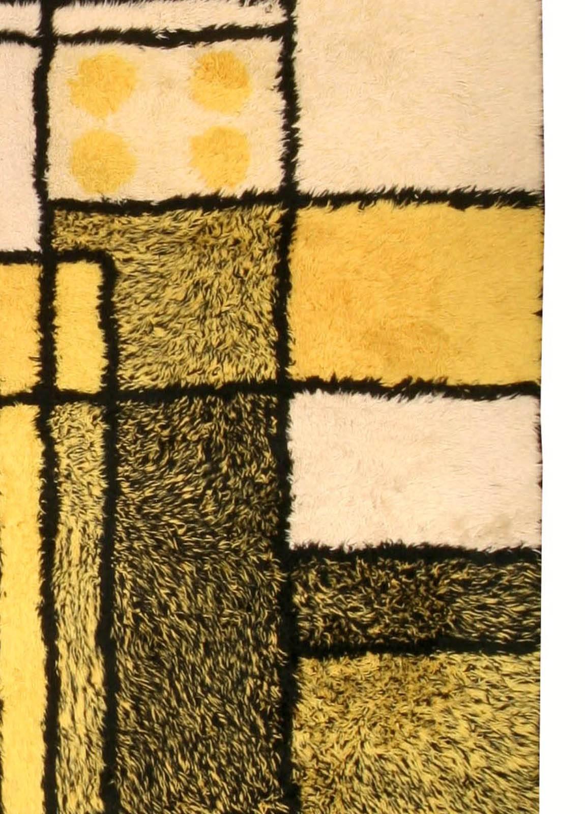 French Yellow Vintage Modernist Rug
