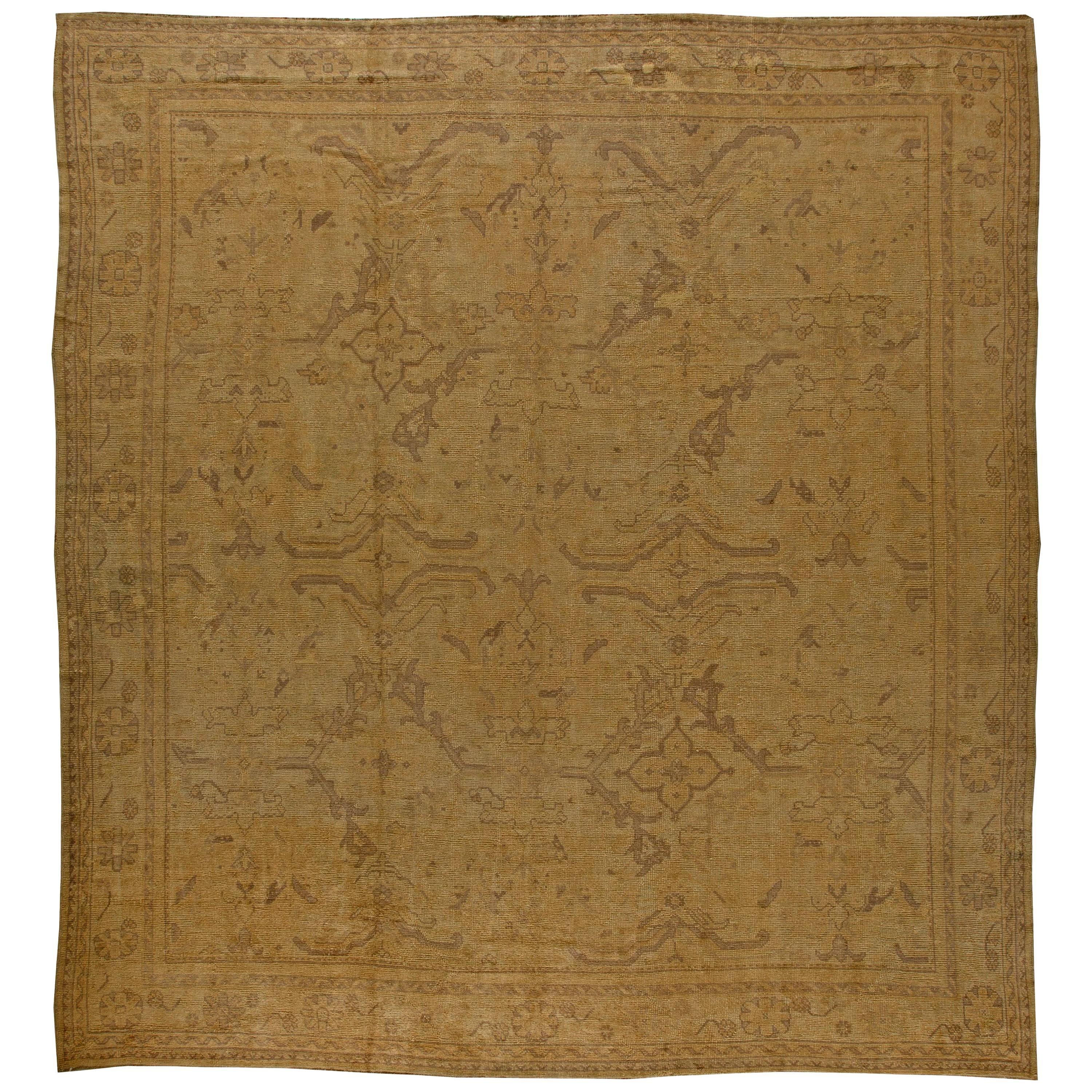 Antique Turkish Oushak Brown Handmade Wool Rug For Sale