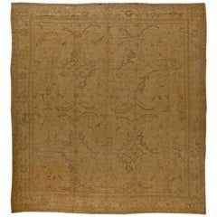 Antique Turkish Oushak Brown Handmade Wool Rug