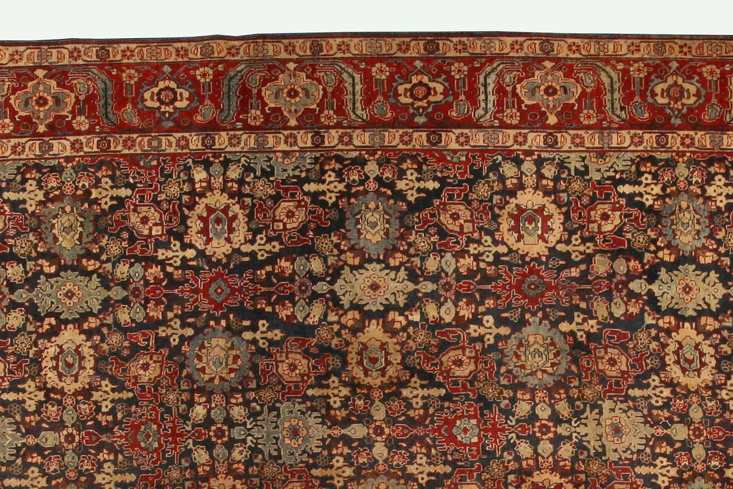 Antique Persian Tabriz Botanic Handmade Wool Rug In Good Condition For Sale In New York, NY