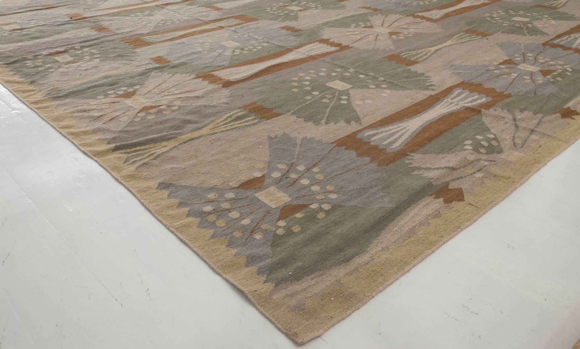 Hand-Knotted Swedish Design Flat-Weave Rug