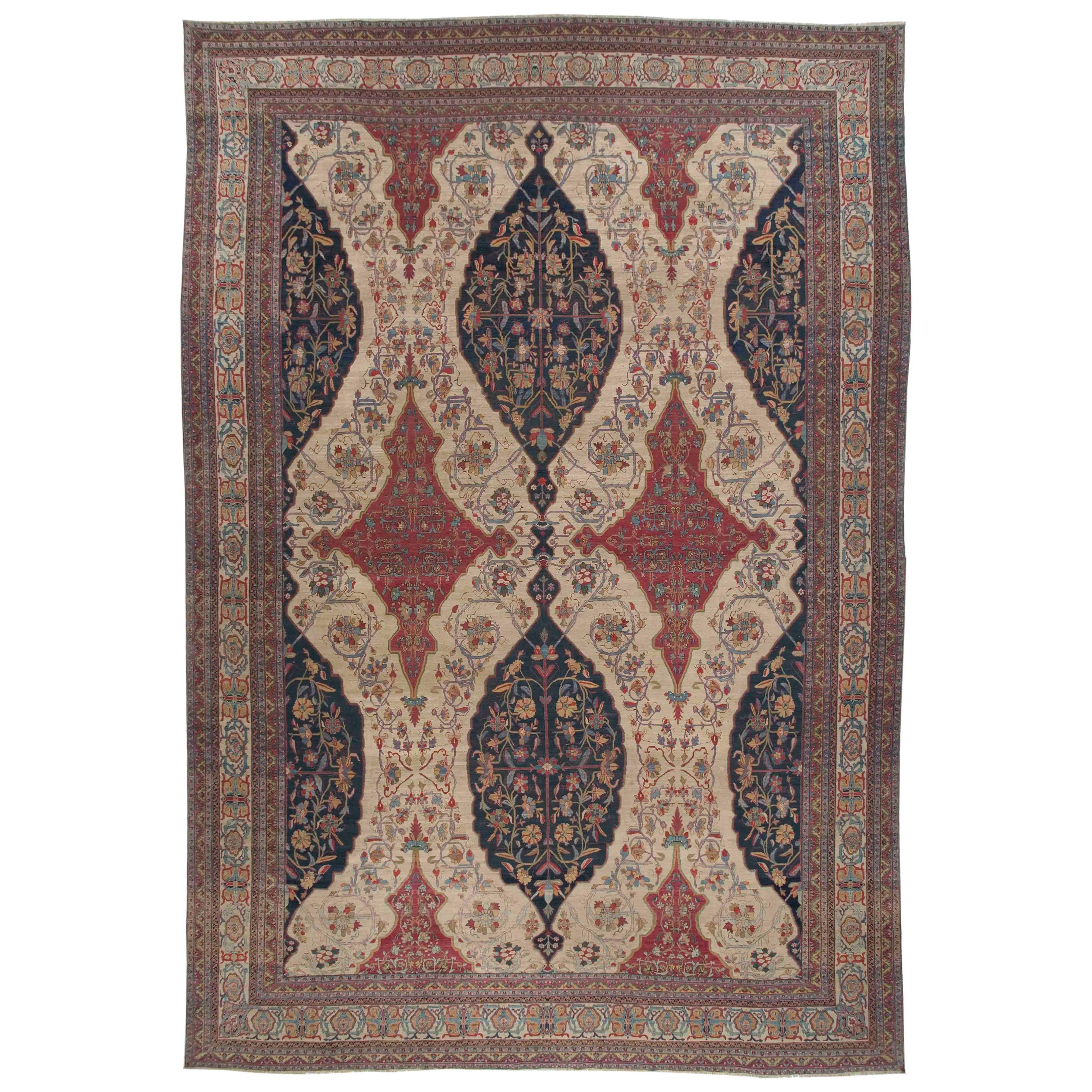 Oversized 19th Century Persian Kirman Rug For Sale