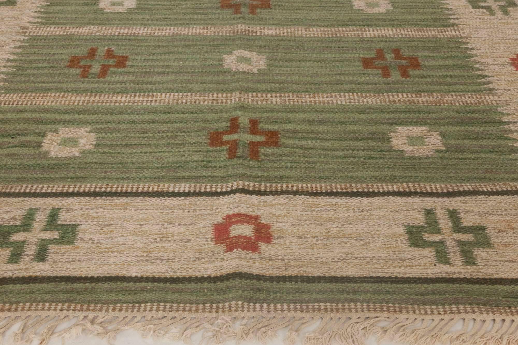 Hand-Knotted Vintage Swedish Flat-Weave rug Signed by Svensk Hemslojd