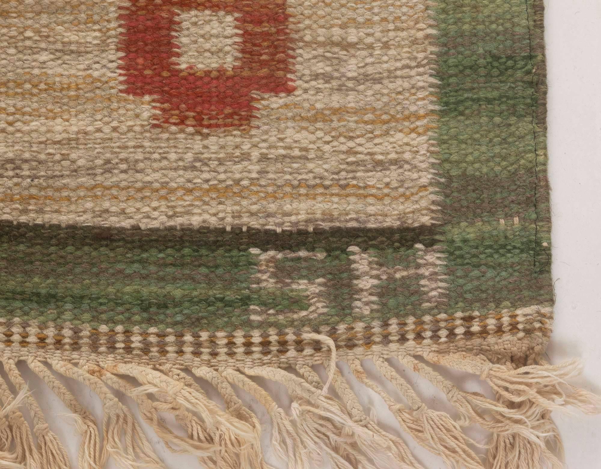Vintage Swedish Flat-Weave rug Signed by Svensk Hemslojd In Good Condition In New York, NY