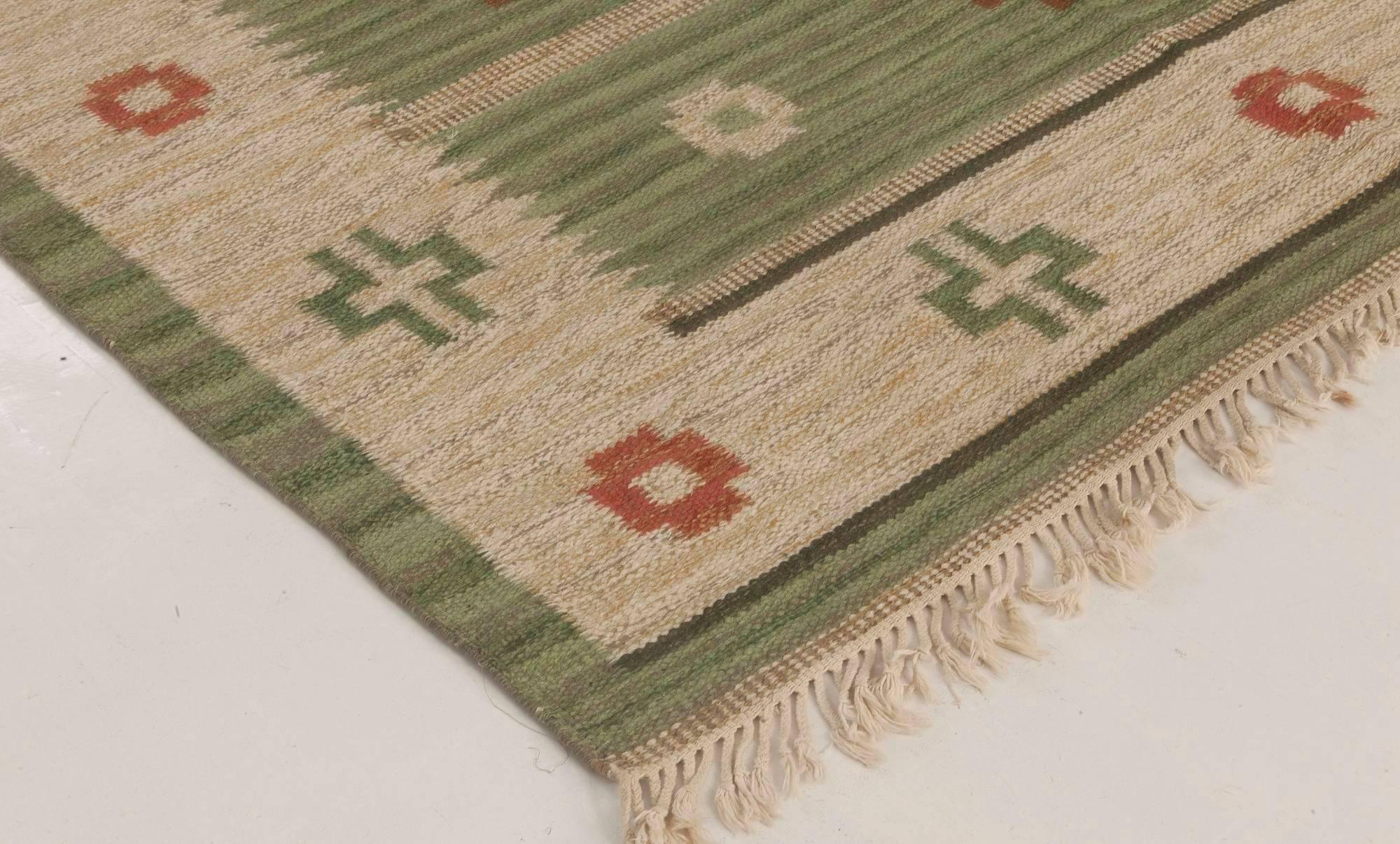 20th Century Vintage Swedish Flat-Weave rug Signed by Svensk Hemslojd