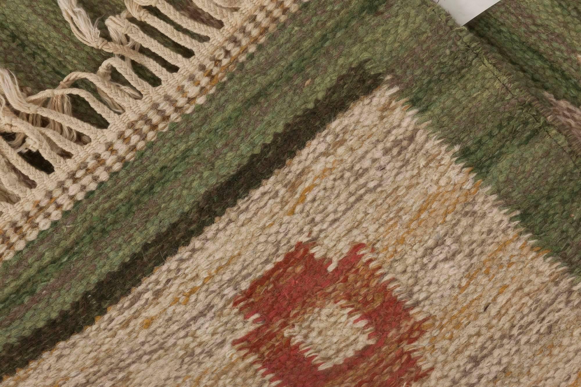 Wool Vintage Swedish Flat-Weave rug Signed by Svensk Hemslojd