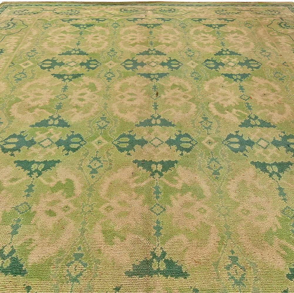 Hand-Knotted Green Vintage Spanish Savonnerie Rug