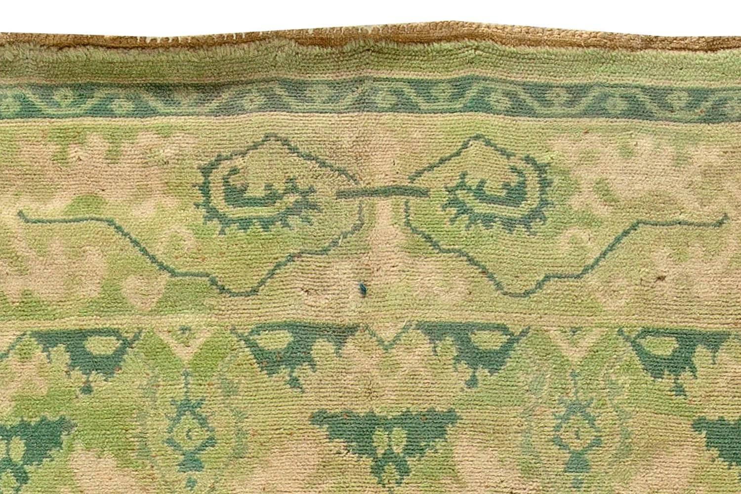 Green Vintage Spanish Savonnerie Rug In Good Condition In New York, NY