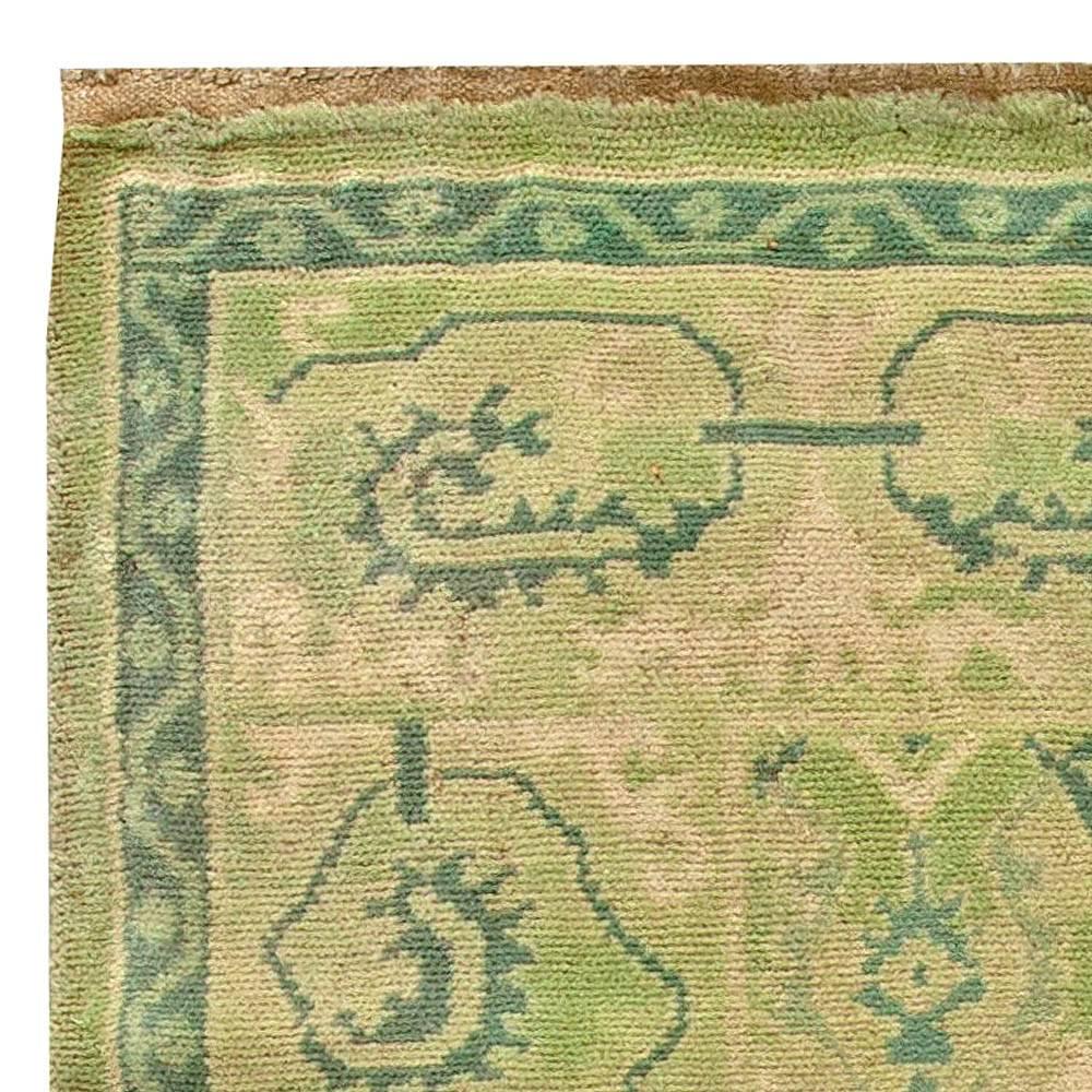 Wool Green Vintage Spanish Savonnerie Rug