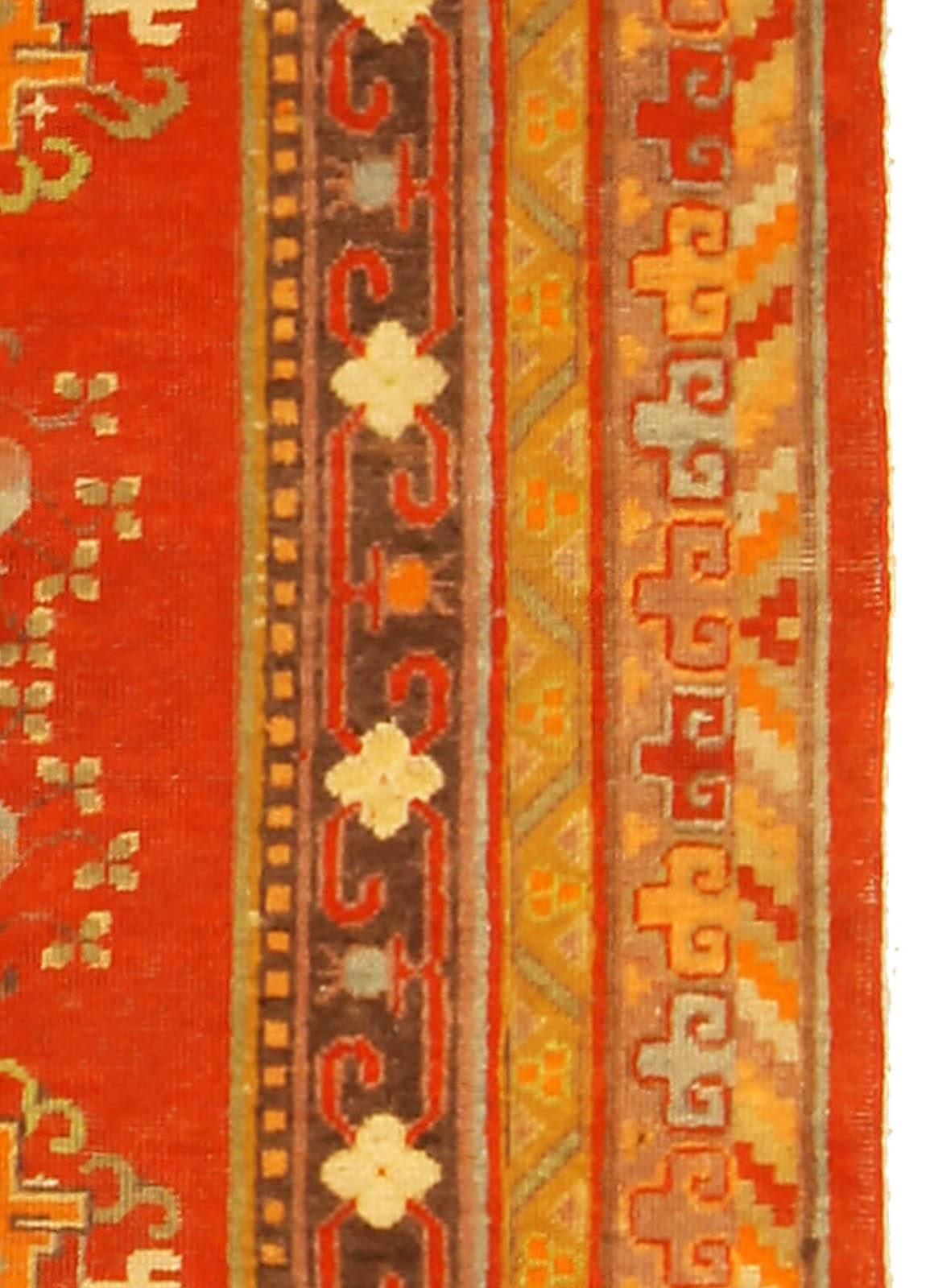 20th Century Vintage Khotan 'Samarkand' Red Handmade Wool Rug For Sale