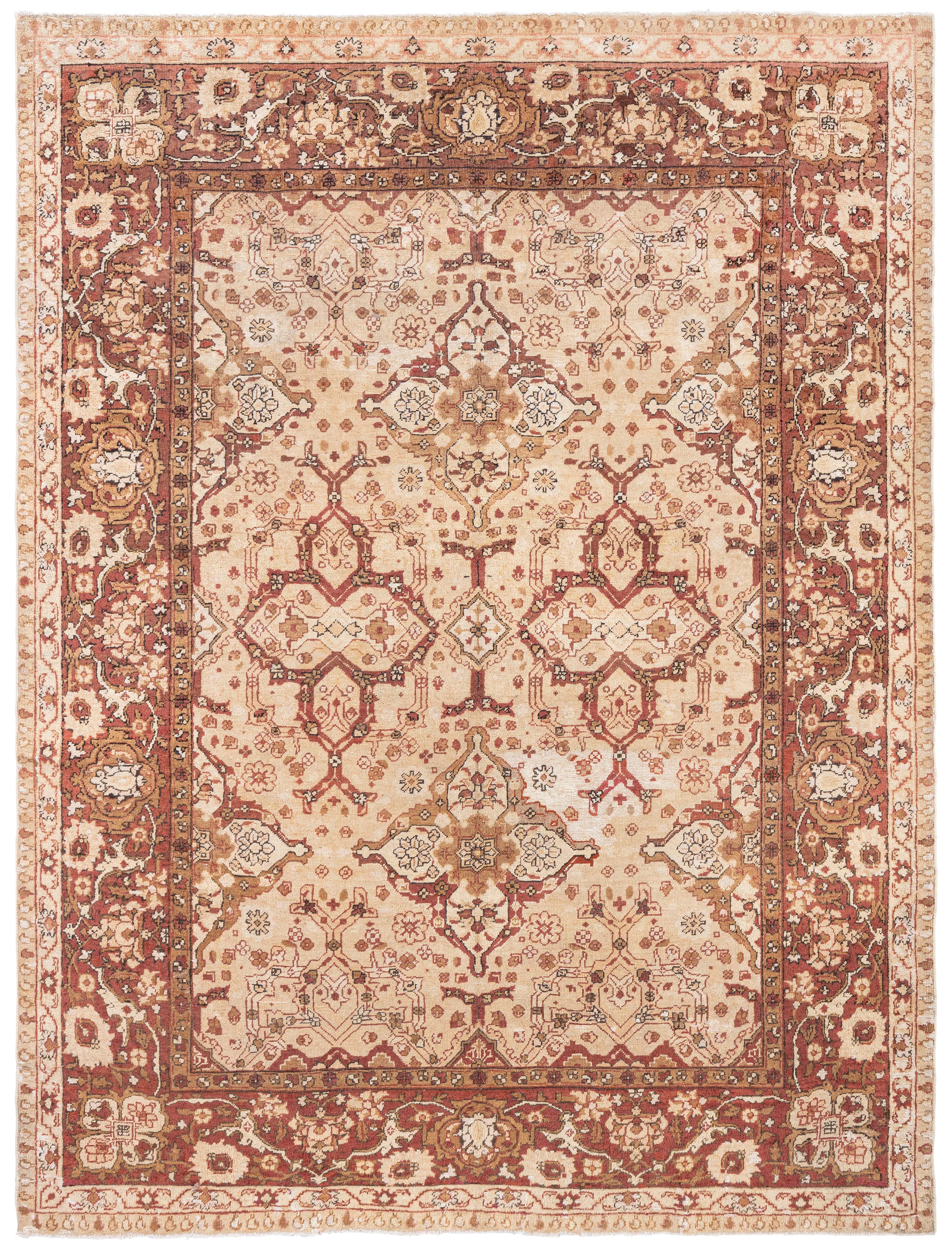 Doris Leslie Blau Alfombra antigua de lana india Amritsar marrón hecha a mano