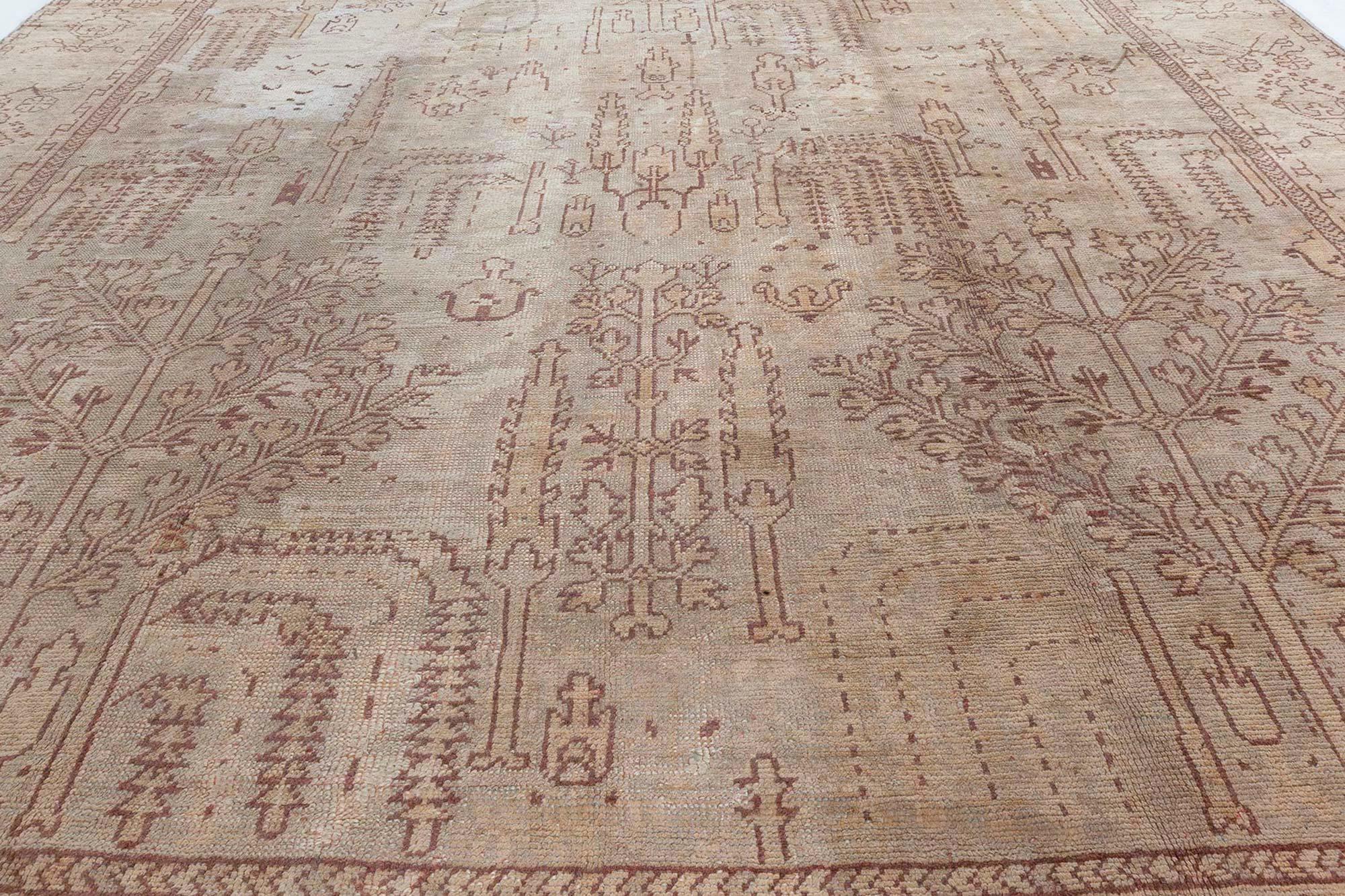 Antique Turkish Oushak Hand Knotted Wool Rug For Sale 1
