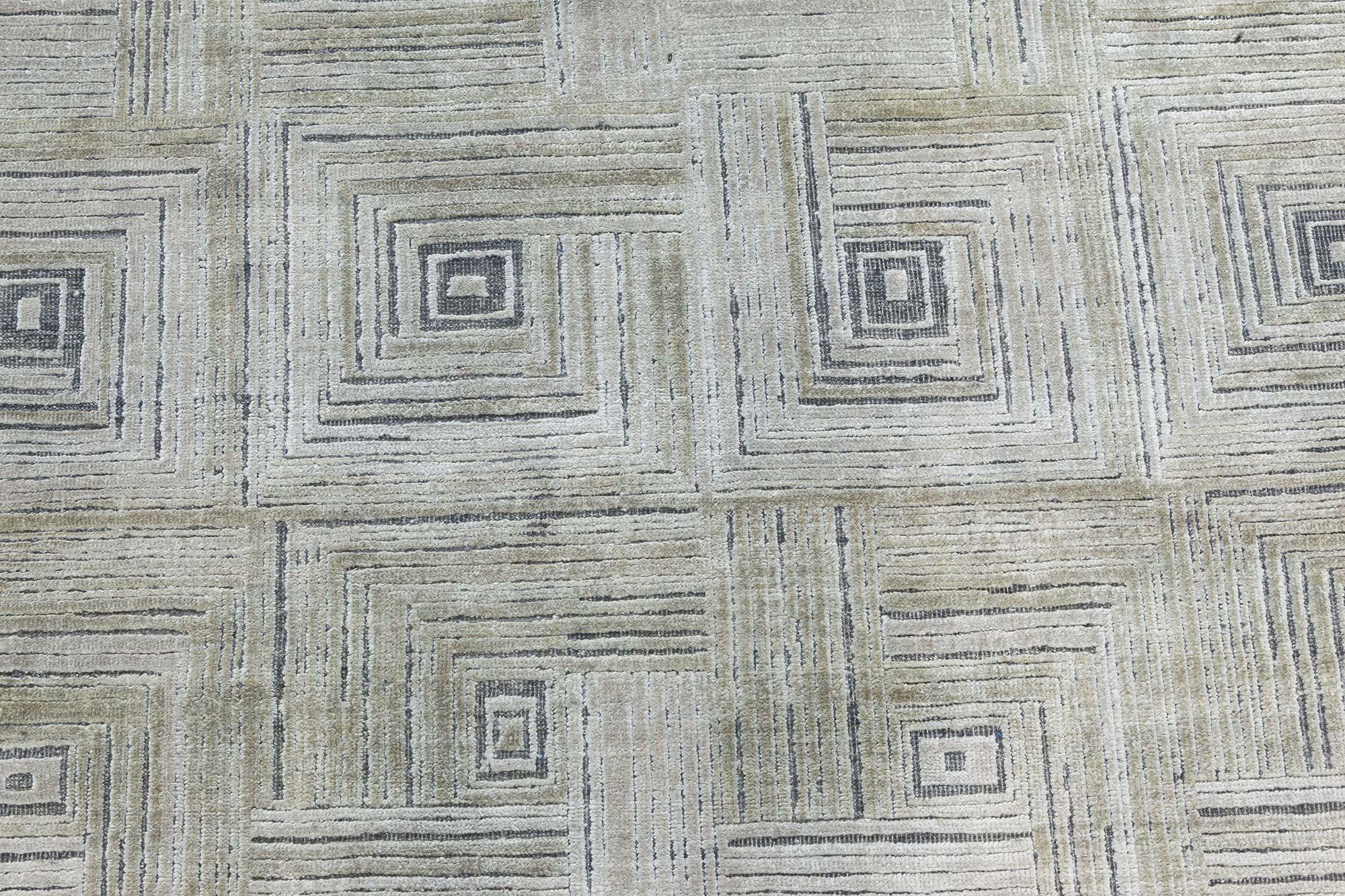 Indiano Tappeto geometrico contemporaneo 'Maze' in seta annodata a mano di Doris Leslie Blau in vendita