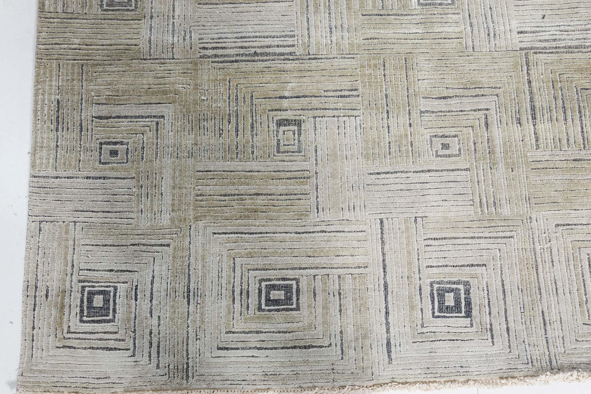 Annodato a mano Tappeto geometrico contemporaneo 'Maze' in seta annodata a mano di Doris Leslie Blau in vendita