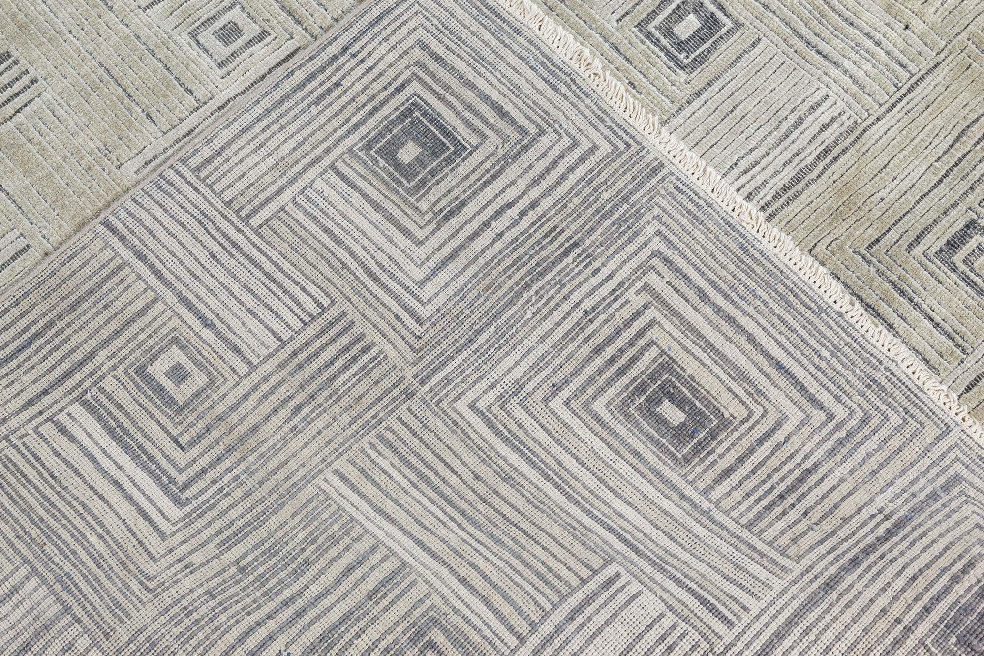 Seta Tappeto geometrico contemporaneo 'Maze' in seta annodata a mano di Doris Leslie Blau in vendita