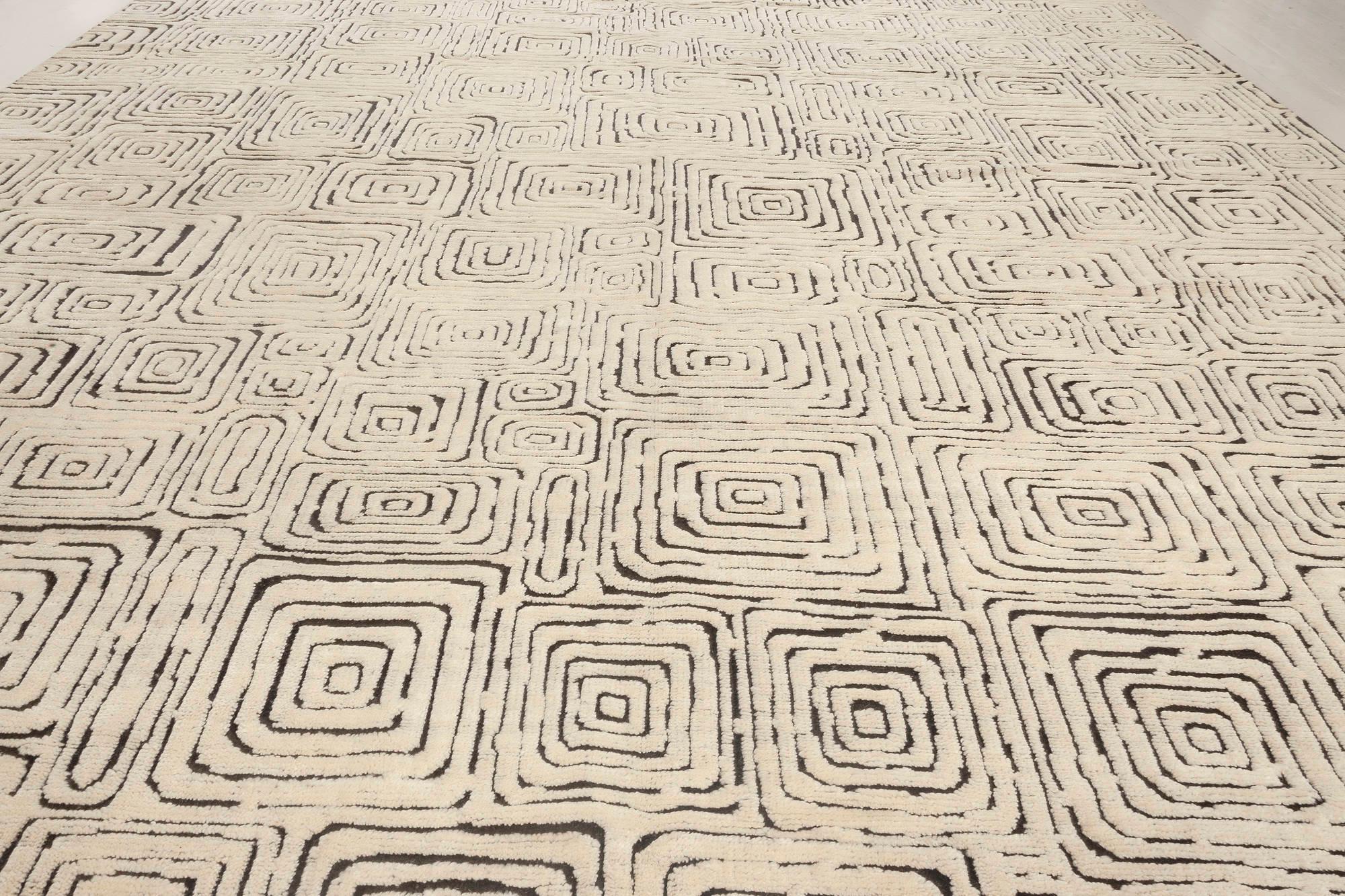 Moderner geometrischer Quagmire-Wollteppich in Schwarz und Weiß von Doris Leslie Blau im Zustand „Neu“ im Angebot in New York, NY